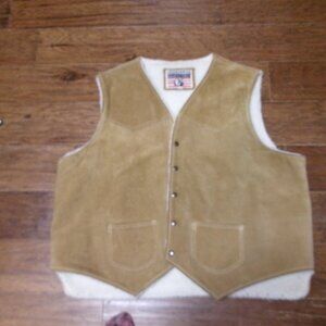 MENS EXCELLE LEATHER USA RANCHER BIKER SHERPA LINED LEATHER VEST 3XL